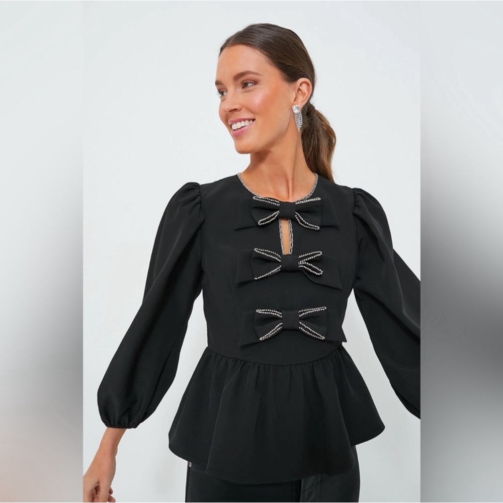 Tuckernuck Black Blouse with Bow Details